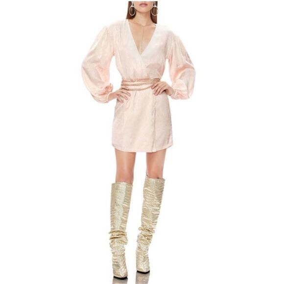 AFRM Milos Long Sleeve Wrap Minidress In Icy Pink Snake || SZ S - Picture 1 of 15